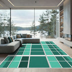 Emerald Teal Geometric Grid Block Rug