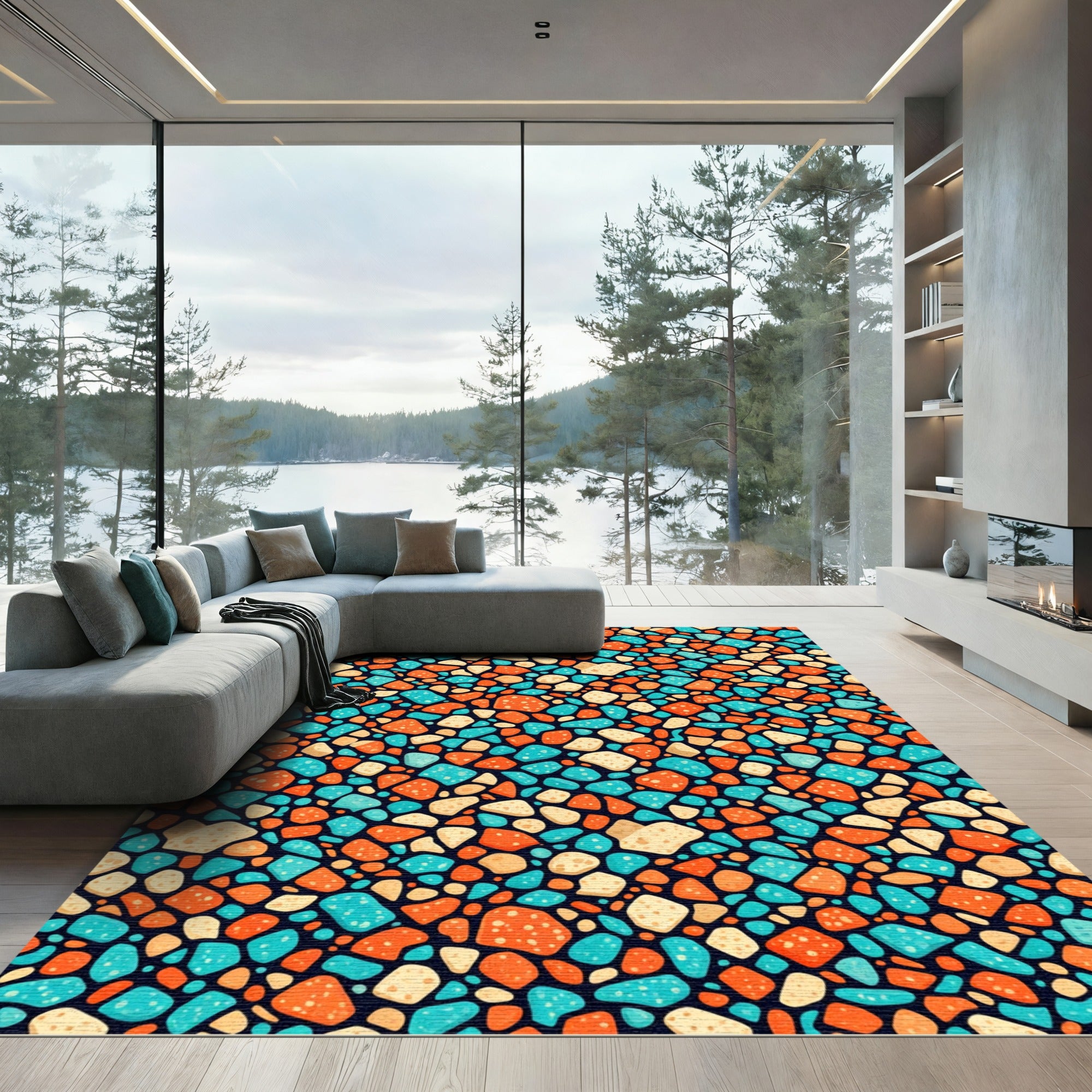 Colorful Terrazzo Speckled Mosaic Abstract Rug