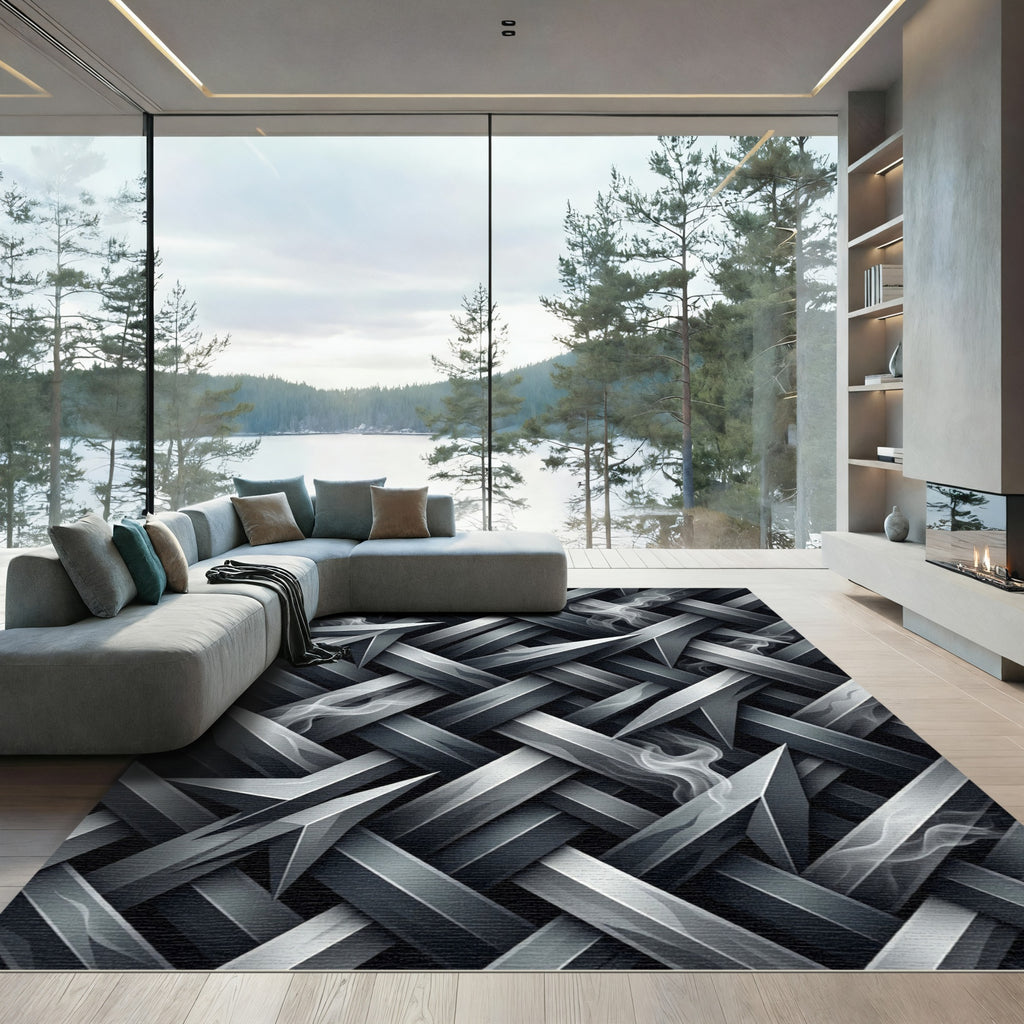 Smoky Metallic Interwoven Blade Lattice Rug