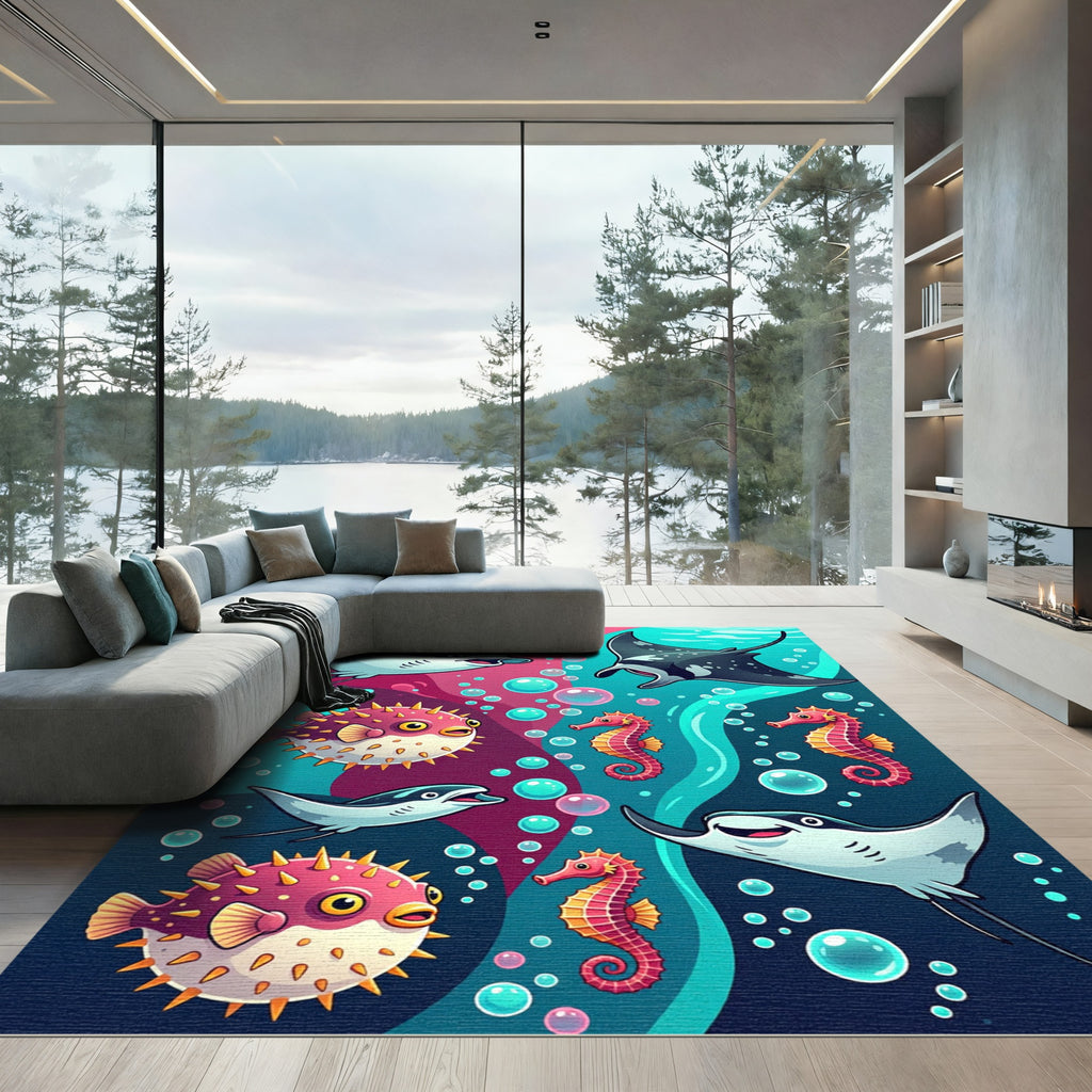 Whimsical Sea Life Aquatic Creatures Rug