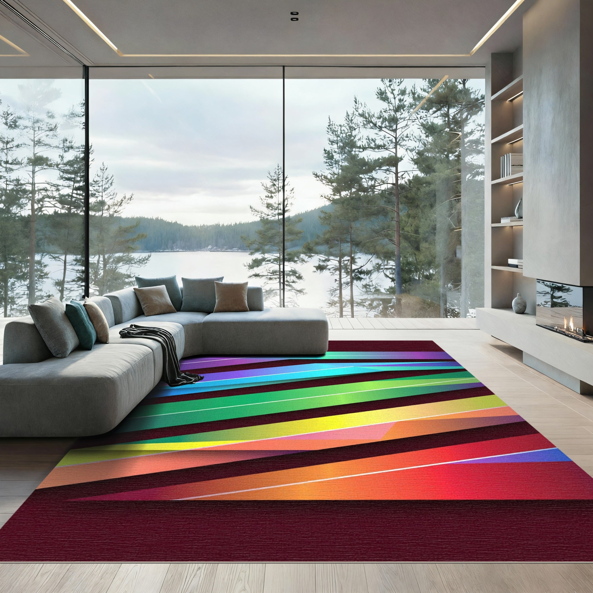 Vibrant Graduated Ribbon Layers Rug