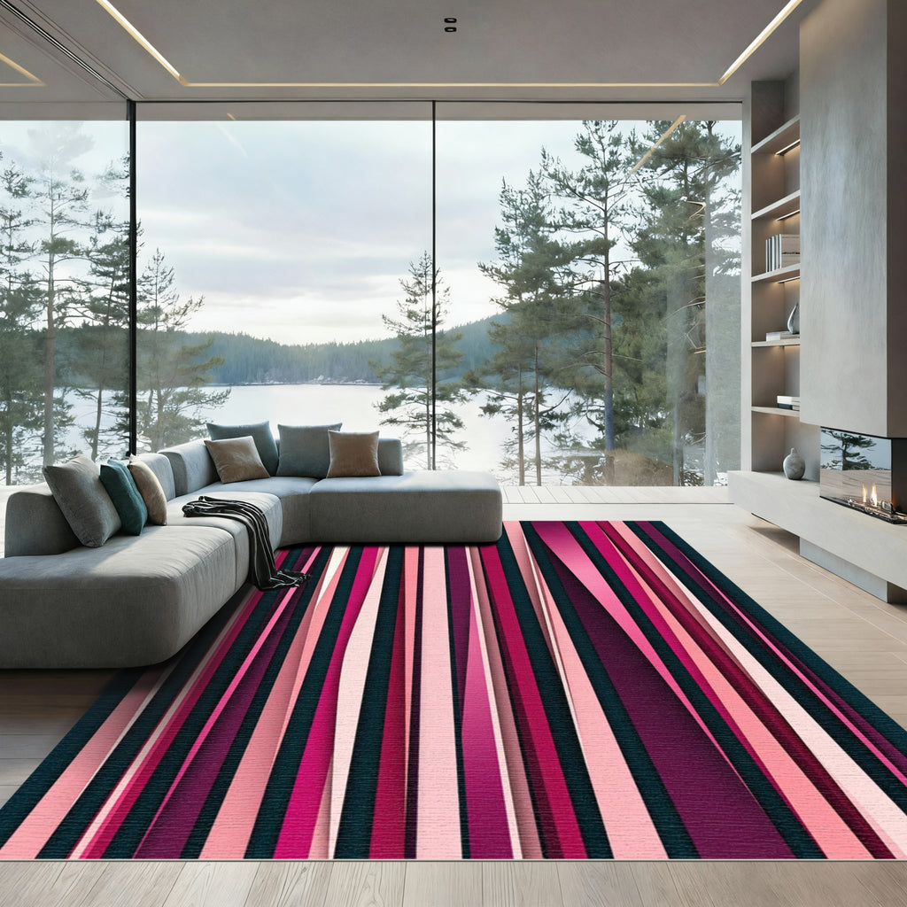 Crimson Magenta Vertical Shading Ribbon Rug