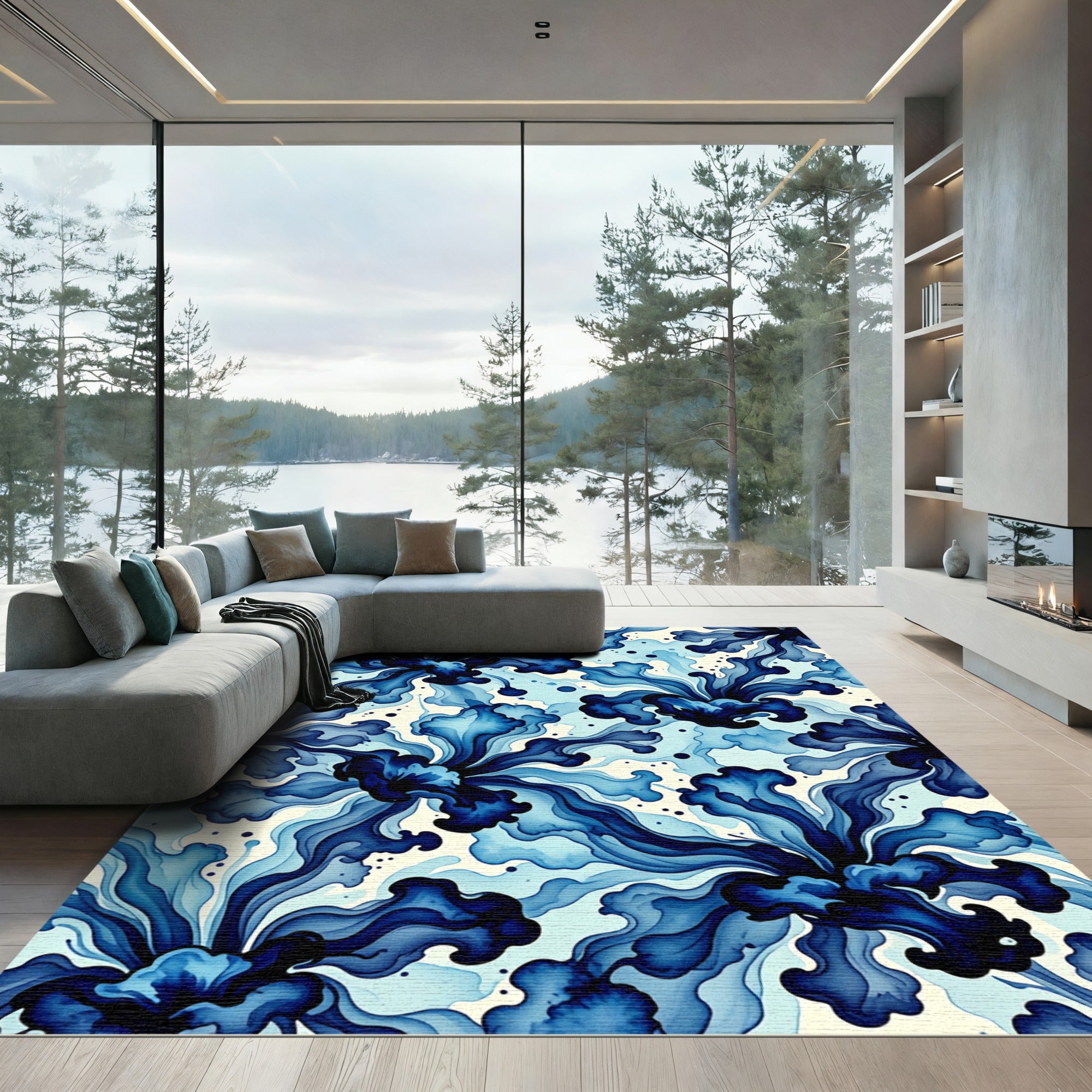 Swaying Indigo Ink Flow Orchid Rug