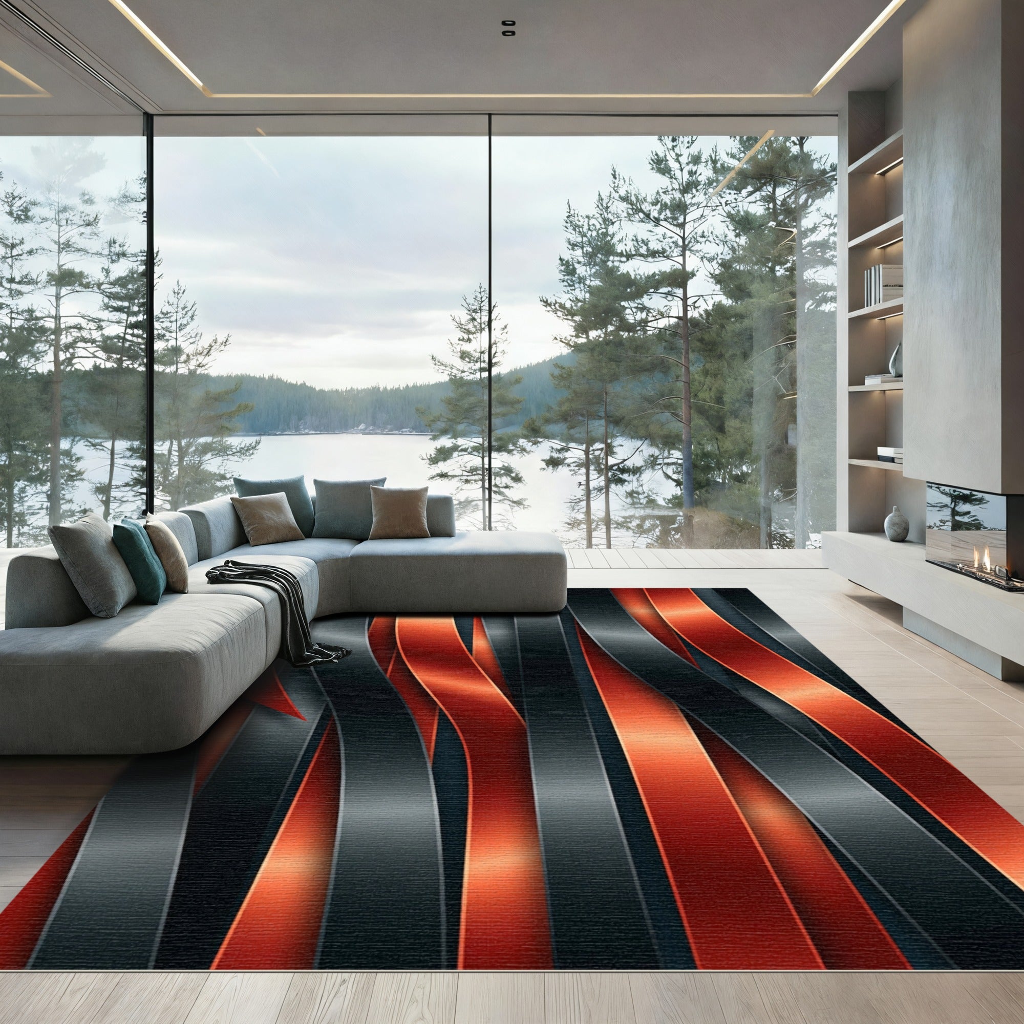 Bold Red Black Ribbon Weave Rug