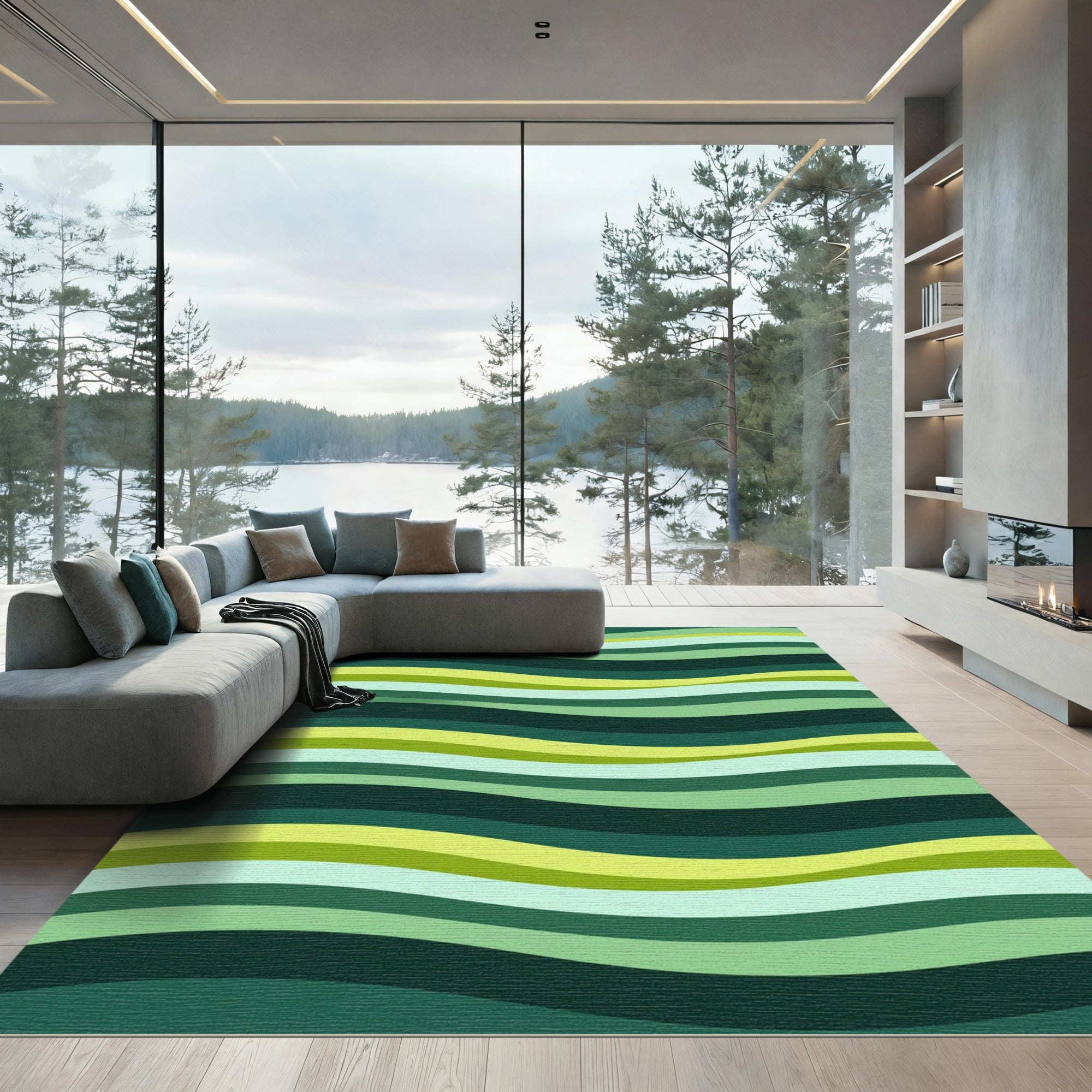 Verdant Green Wavy Stripes Rug