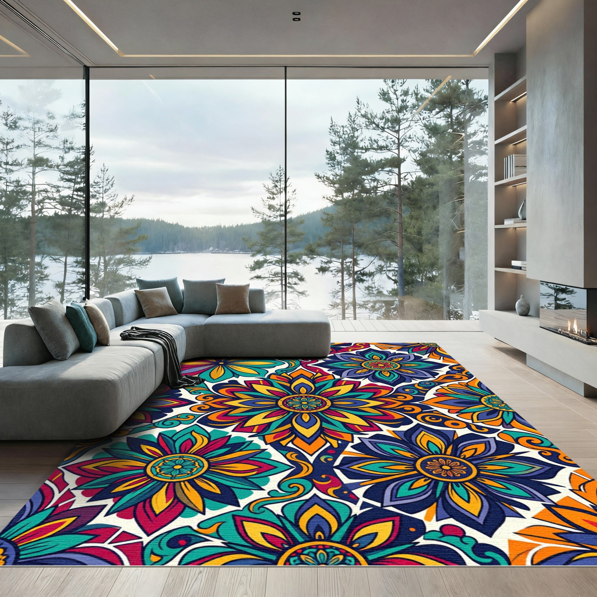 Vibrant Floral Medallion Color Splash Rug
