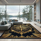 Opulent Golden Compass Nautical Medallion Rug
