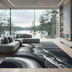 Minimalist Monochrome Abstract Ocean Wave Rug