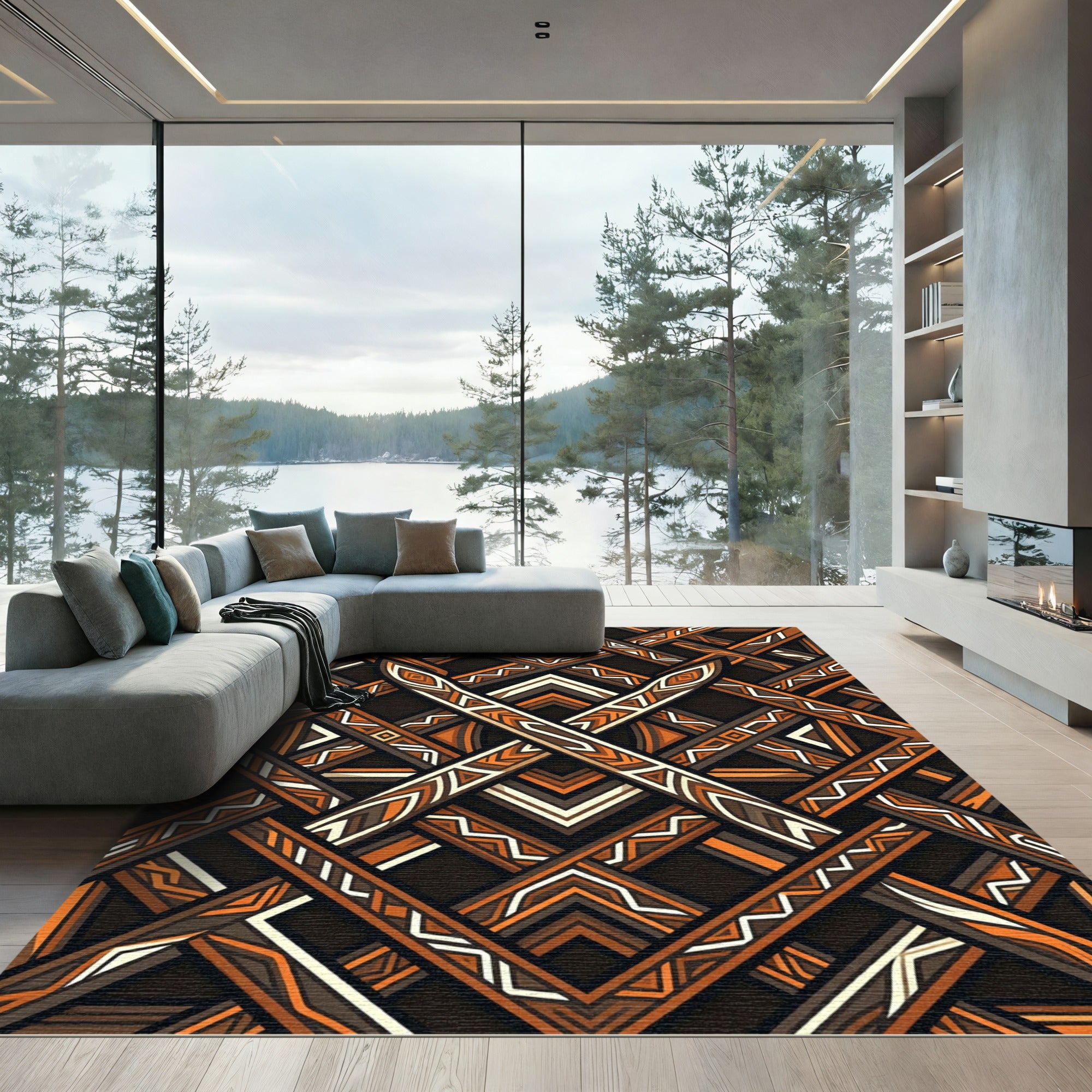 Geometric Earth Tone Tribal Abstract Rug