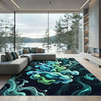 Ethereal Teal and Lime Fluid Swirl Rug