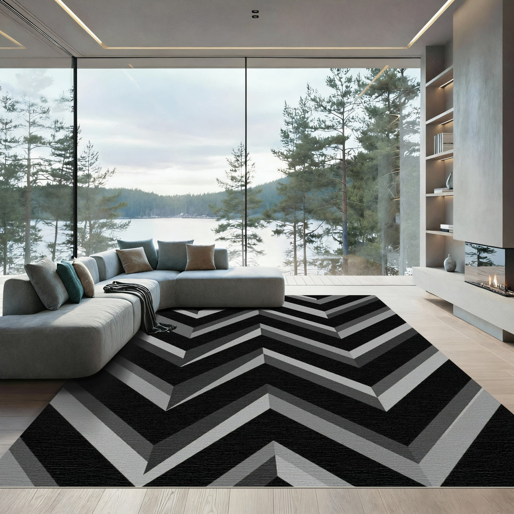 Monochromatic Zigzag Herringbone Inlay Rug