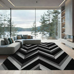 Monochromatic Zigzag Herringbone Inlay Rug