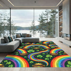 Whimsical St. Patrick Rainbow Clover Gold Rug