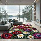 Red Purple Daisy Poppy Garden Rug