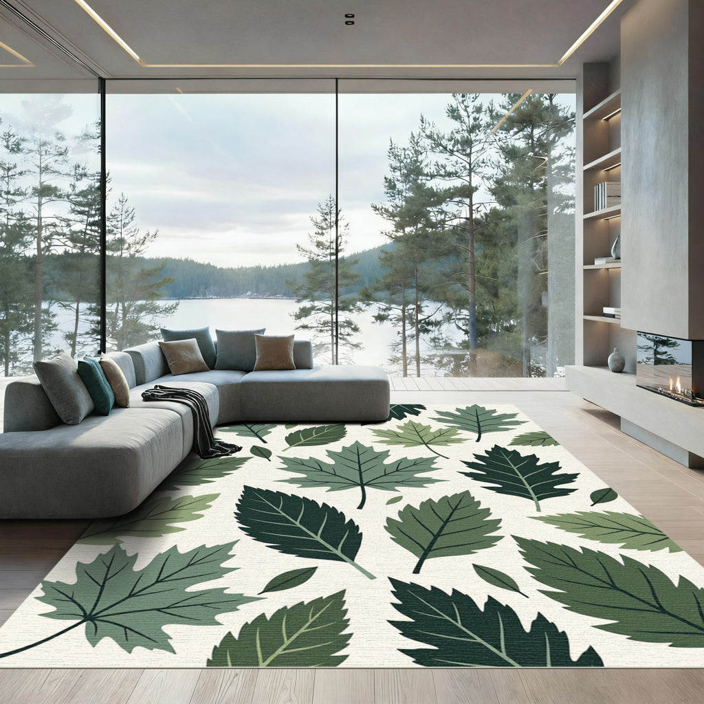 Assorted Green Autumn Leaf Collage Rug