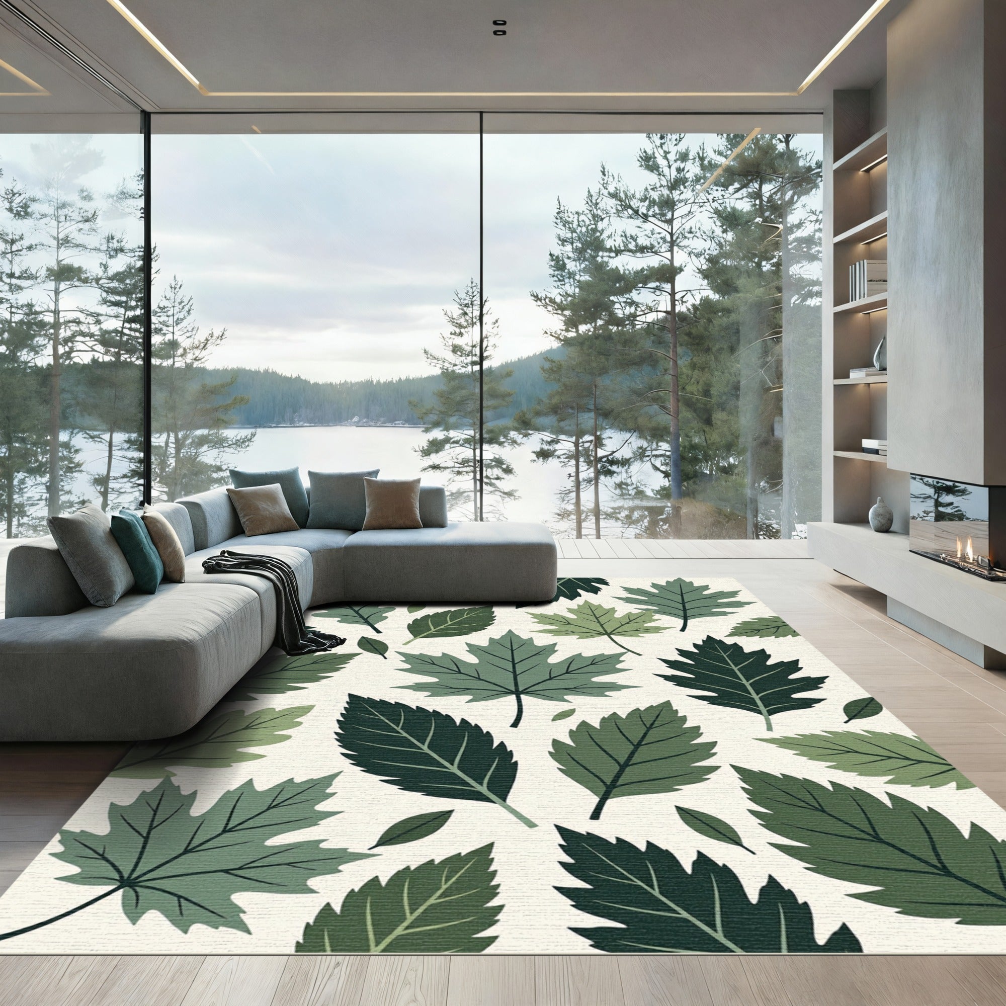 Assorted Green Autumn Leaf Collage Rug