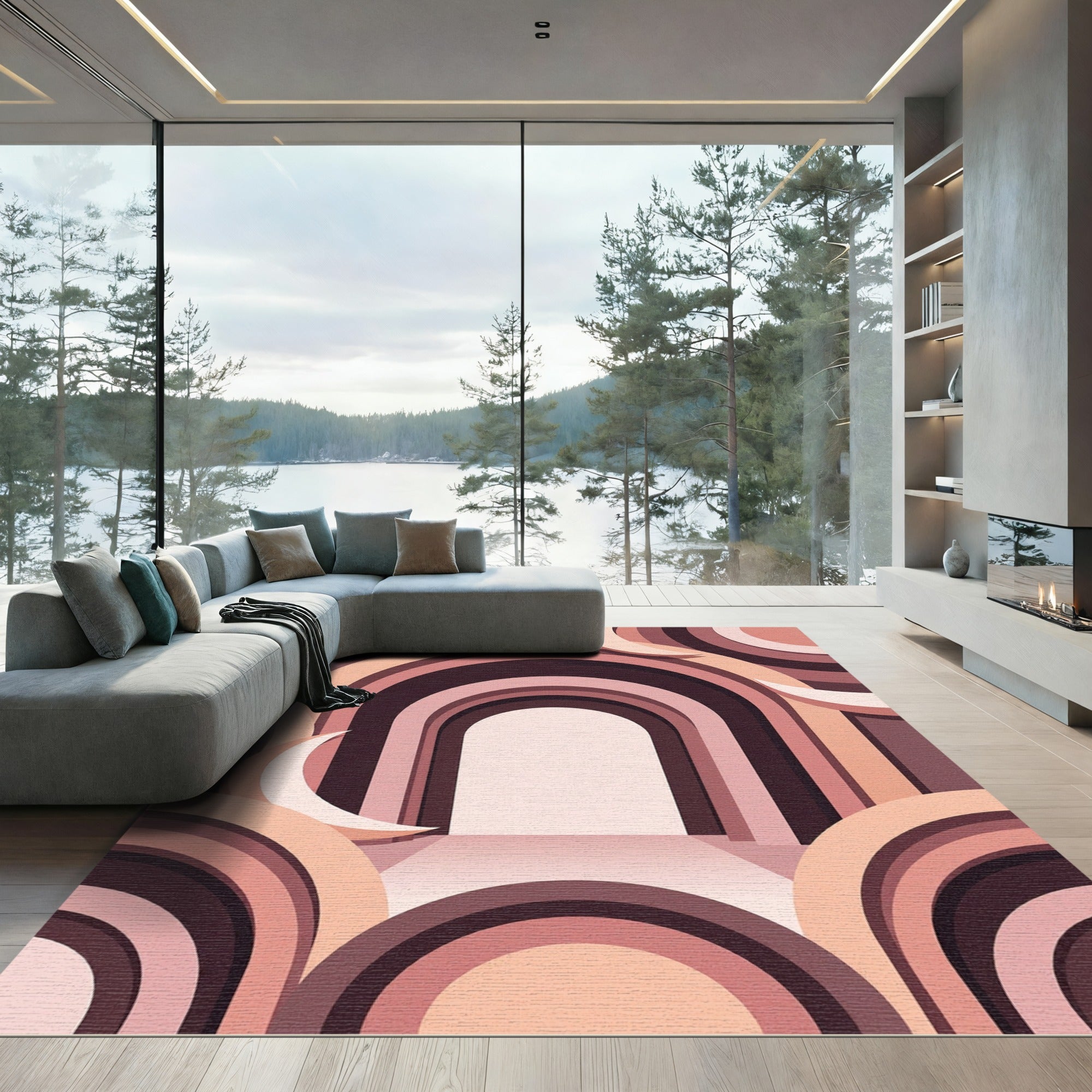 Abstract Dusty Rose Moon Archway Rug