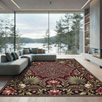 Ornate Crimson Lotus Medallion Foliage Rug