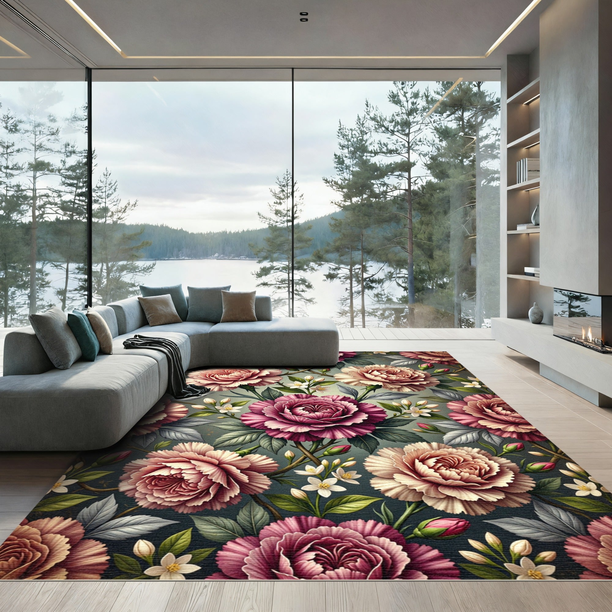 Crimson Pink Floral Garland Rug