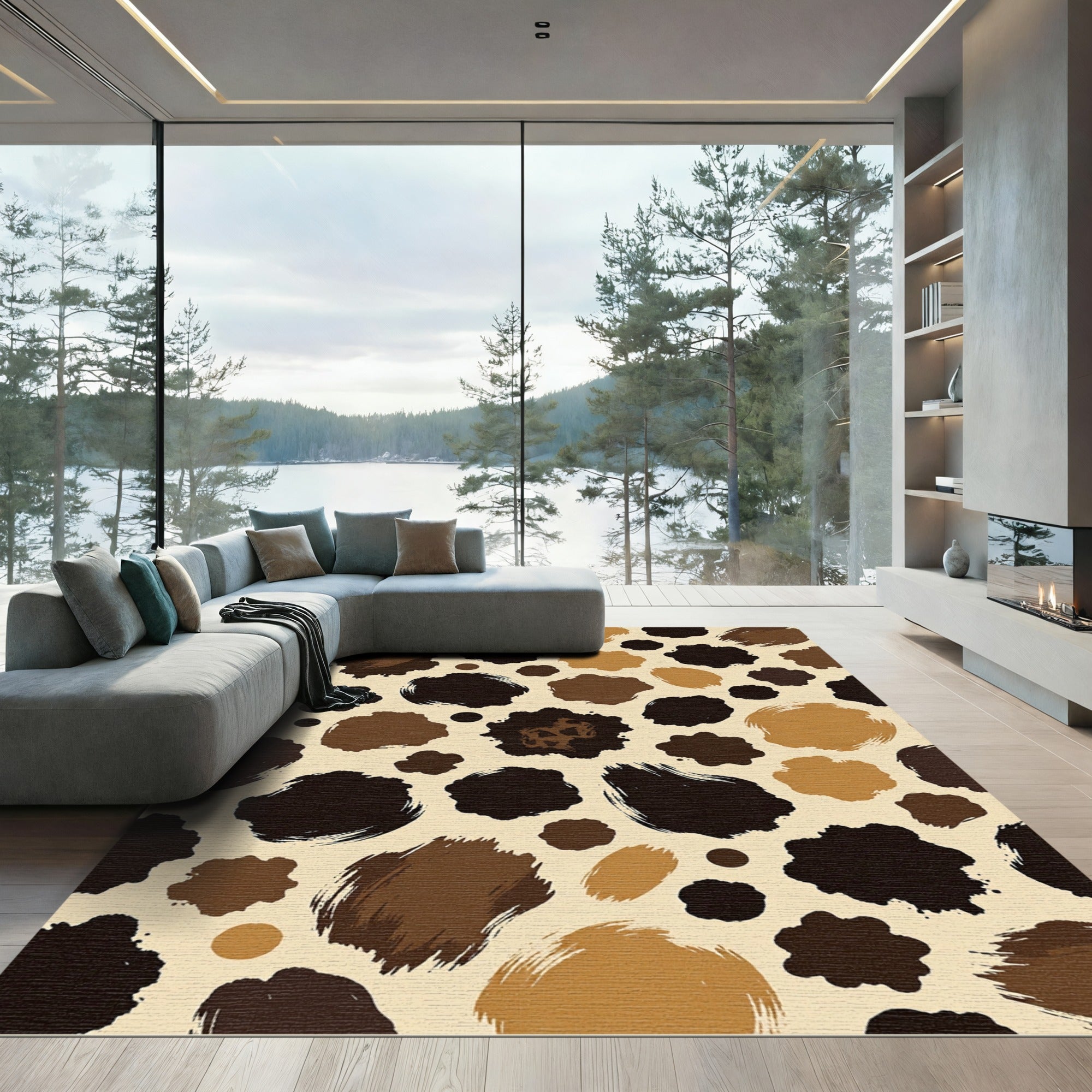 Earthy Brown Animal Spot Brushstroke Rug