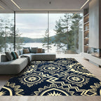 Midnight Navy Geometric Starburst Cream Area Rug