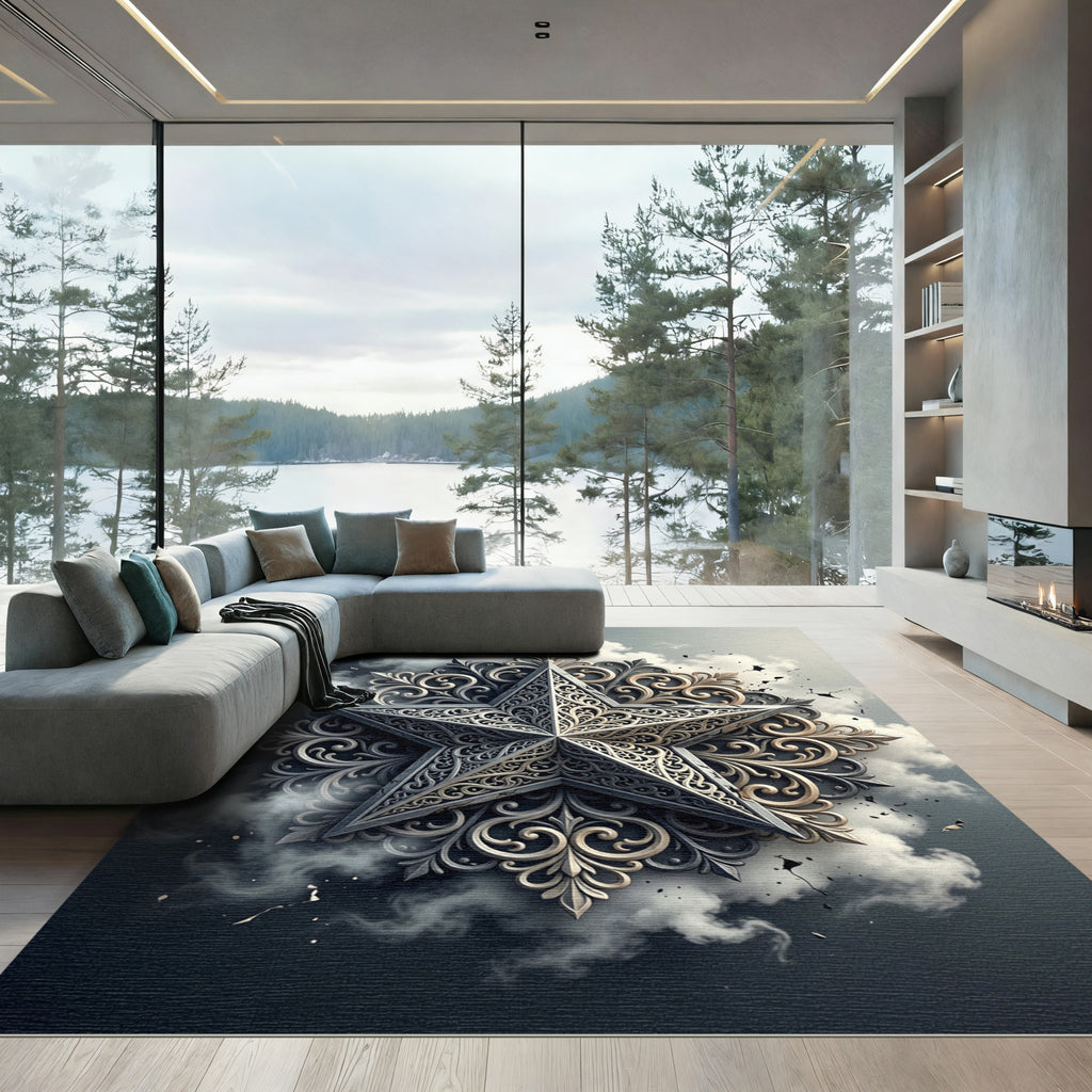 Ornate Silver Filigree Star Rug