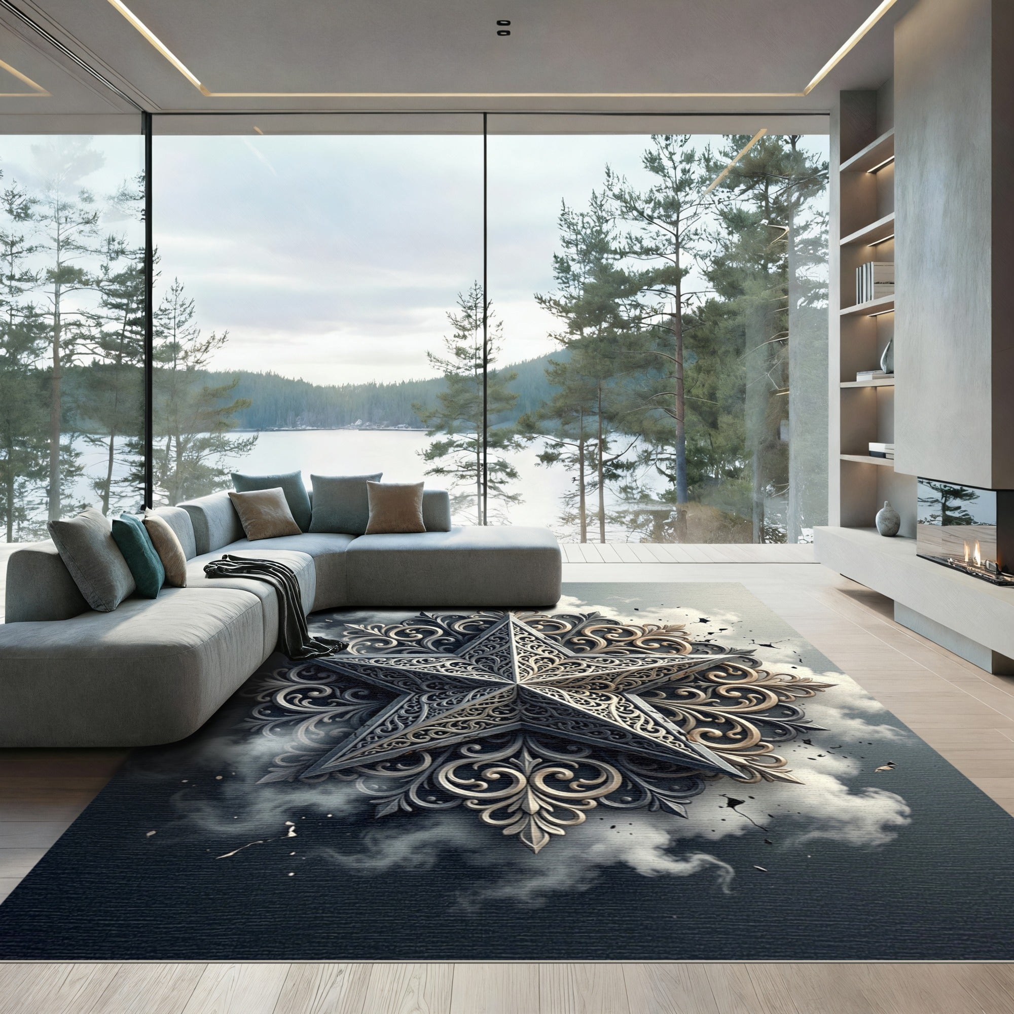 Ornate Silver Filigree Star Rug