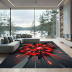 Crimson Burst Radial Splatter Rug