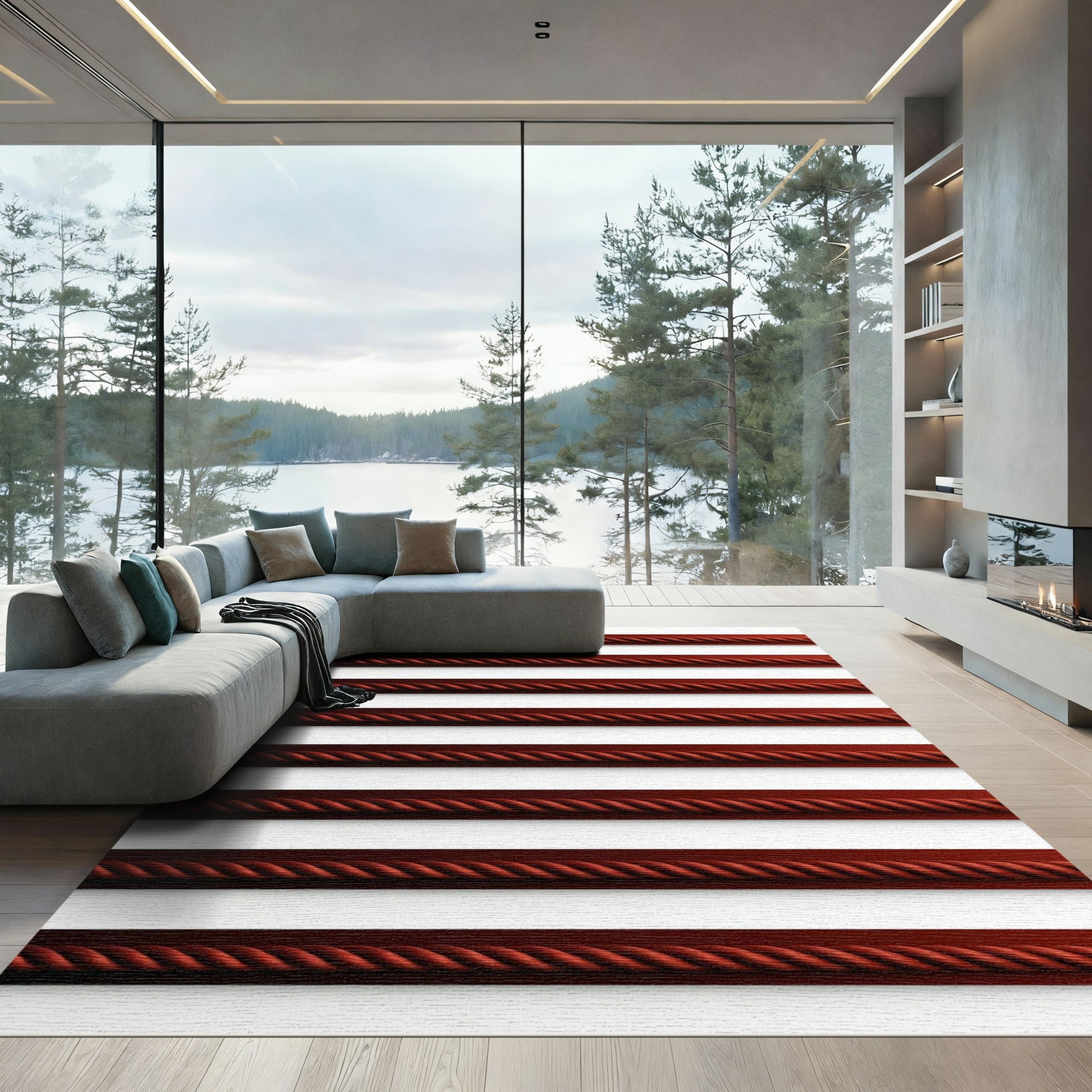 Crimson Twisted Rope Stripes Rug