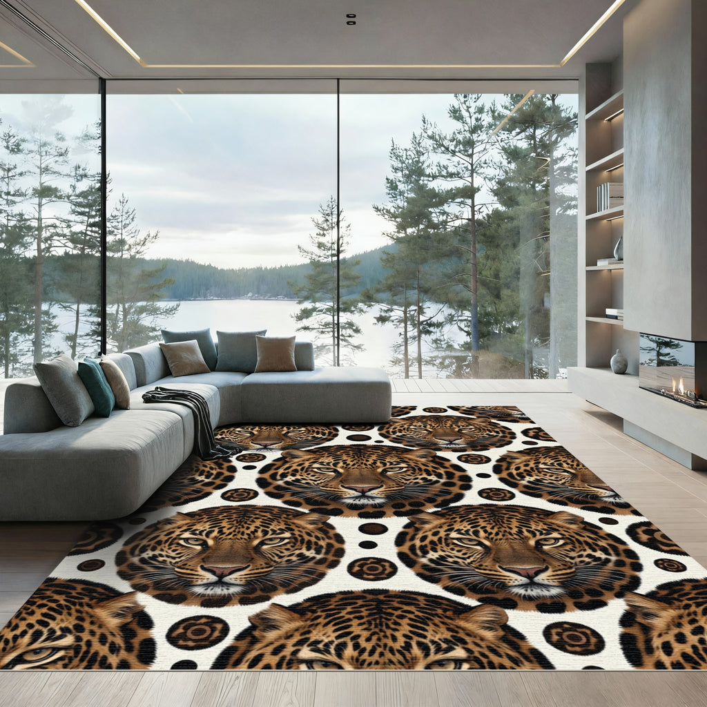 Leopard Face Seamless Cream Spotted Rug