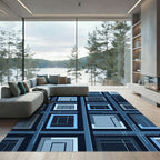Deep Blue Geometric Window Pane Rug