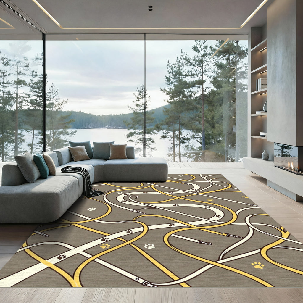 Golden Leash and Paws Taupe Rug