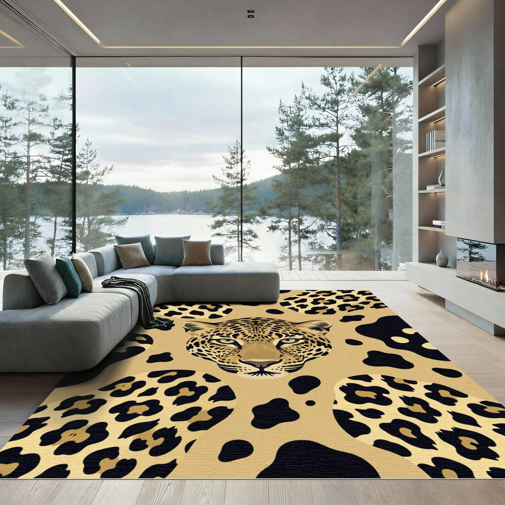 Exotic Leopard Head Animal Spot Rug