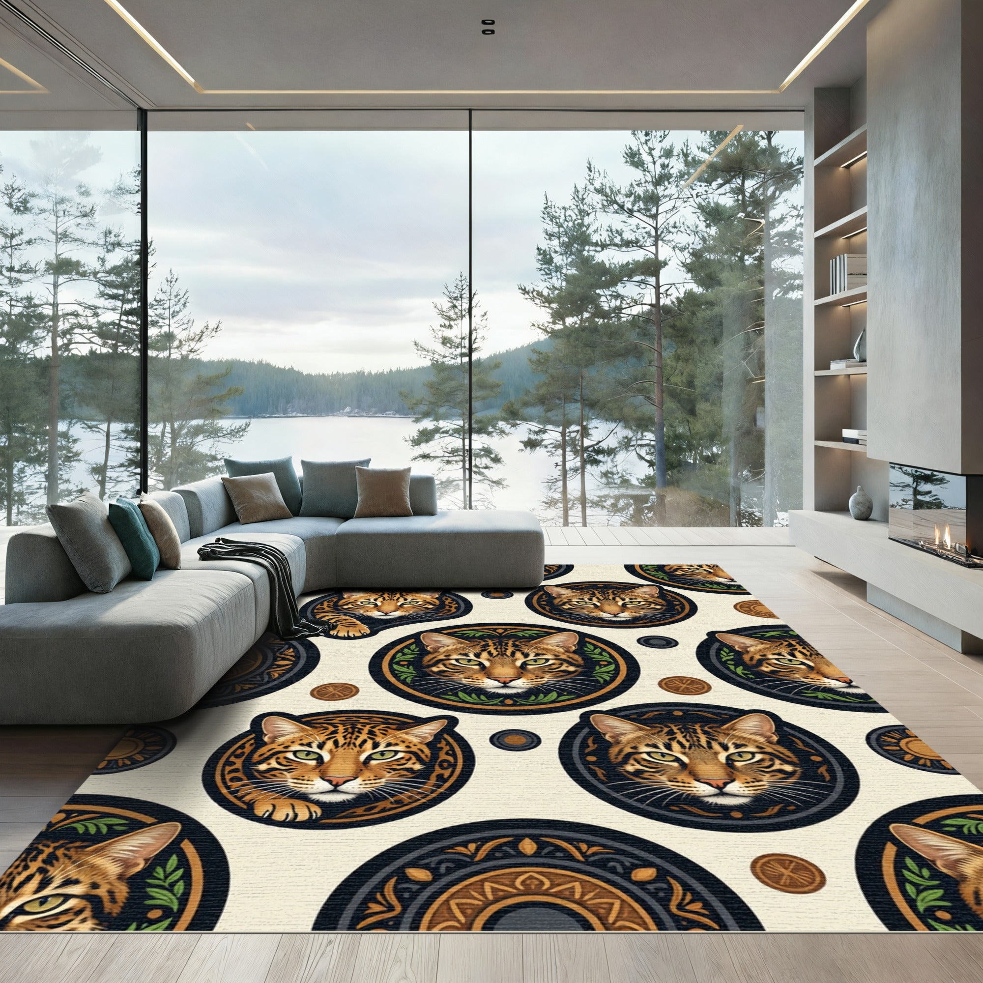 Golden Ocelot Medallion and Floral Repeat Rug