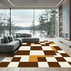 Modern Brown and Ochre Checkerboard Grid Rug
