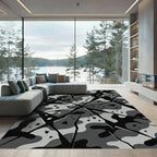 Shattered Monochrome Camouflage Fragmented Area Rug