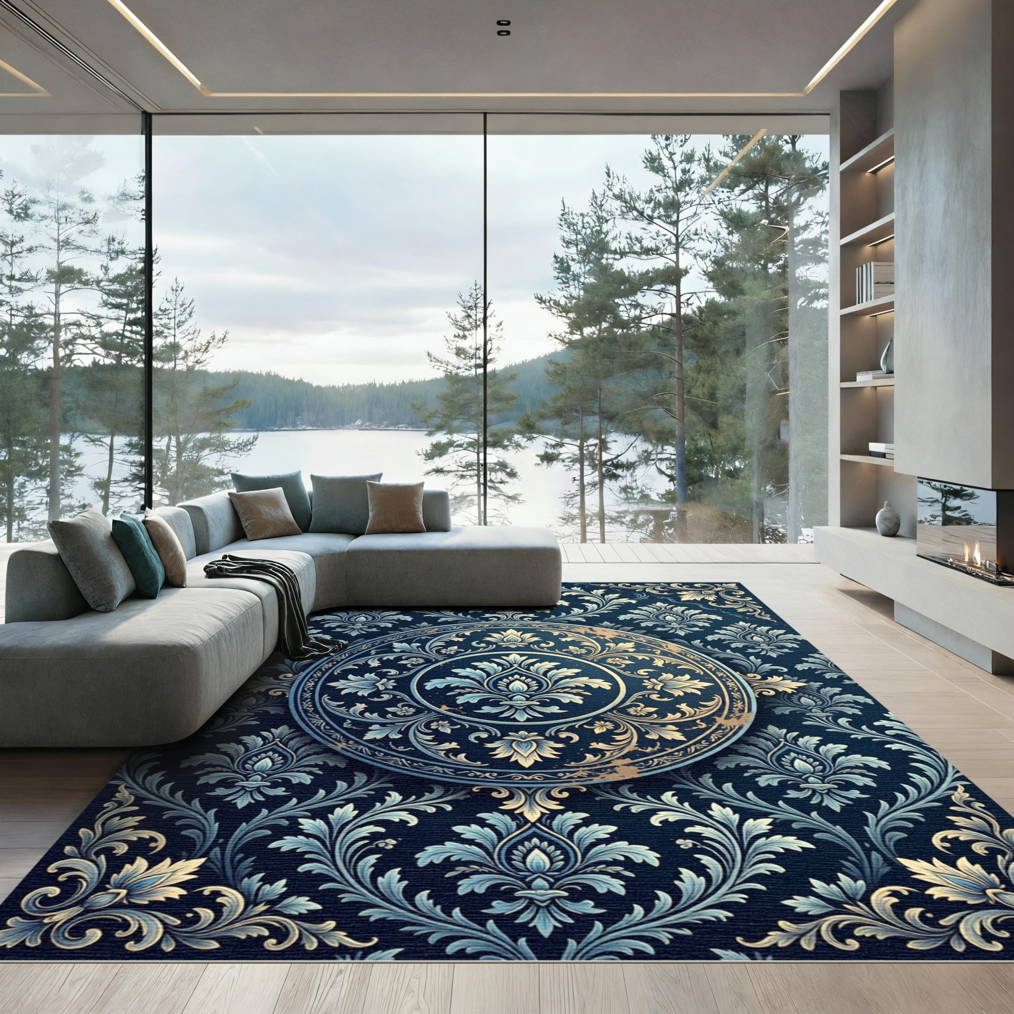 Elite Midnight Blue Filigree Medallion Rug