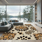 Golden Leopard Floral Arrangement Rug