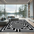 Modern Monochromatic Geometric Labyrinth Illusion Rug