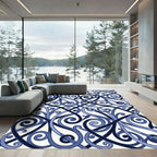 Elegant Navy Blue Interlocking Scroll Rug
