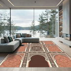 Terracotta Arched Lattice Floral Tapestry Rug