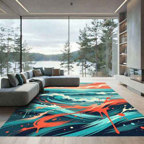 Abstract Sunset Ocean Wave Rug