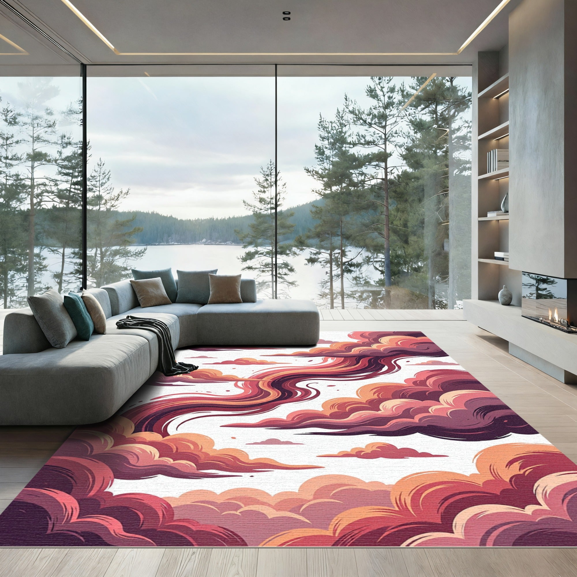 Crimson Swirl Cloudscape Vista Rug