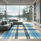 Classic Navy and Azure Plaid Grid Rug