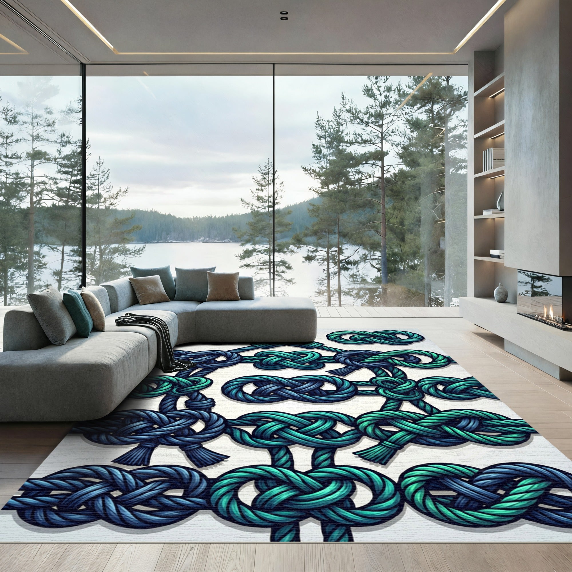 Teal and Indigo Interlocking Nautical Knot Rug