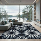 Monochrome Celestial Bloom Radial Art Rug