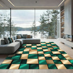 Gold Emerald Chessboard Cubes Rug