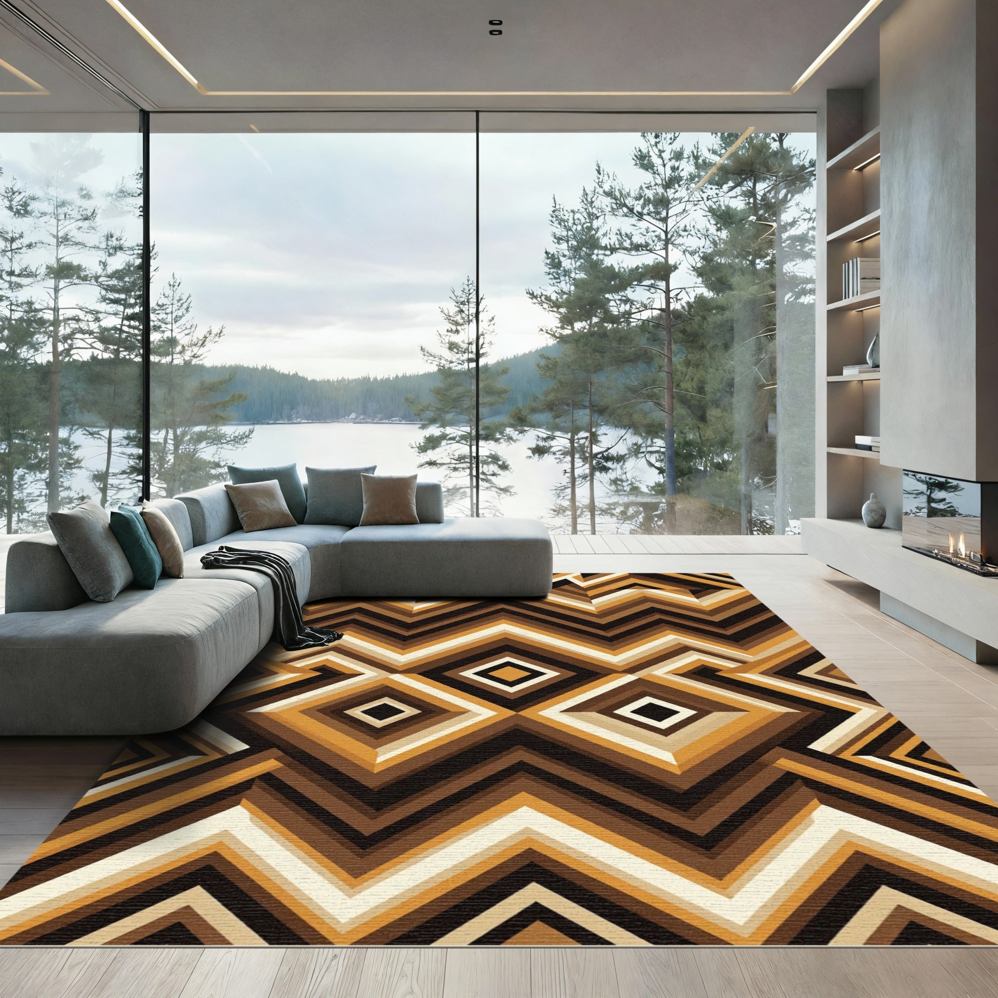 Geometric Chevron Diamond Earth Tone Accent Rug