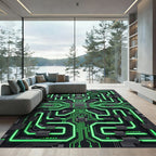 Neon Circuit Board Cyber Grid Rug
