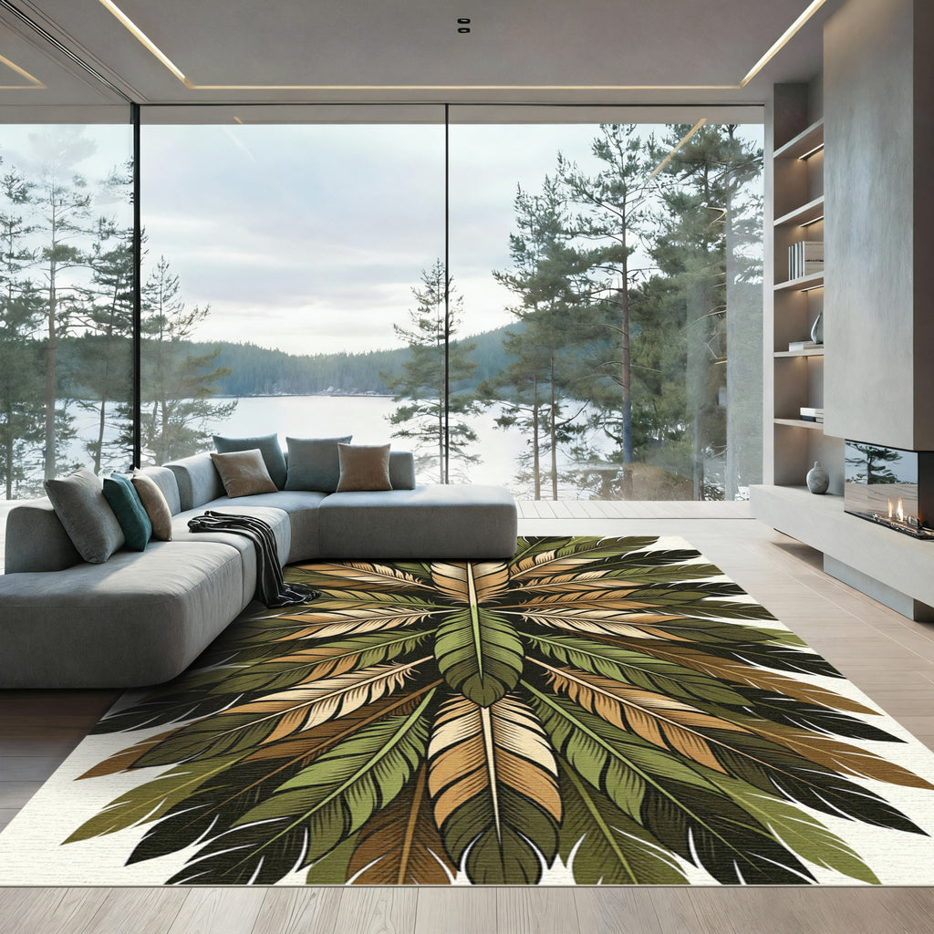 Green Brown Golden Feather Radiance Rug